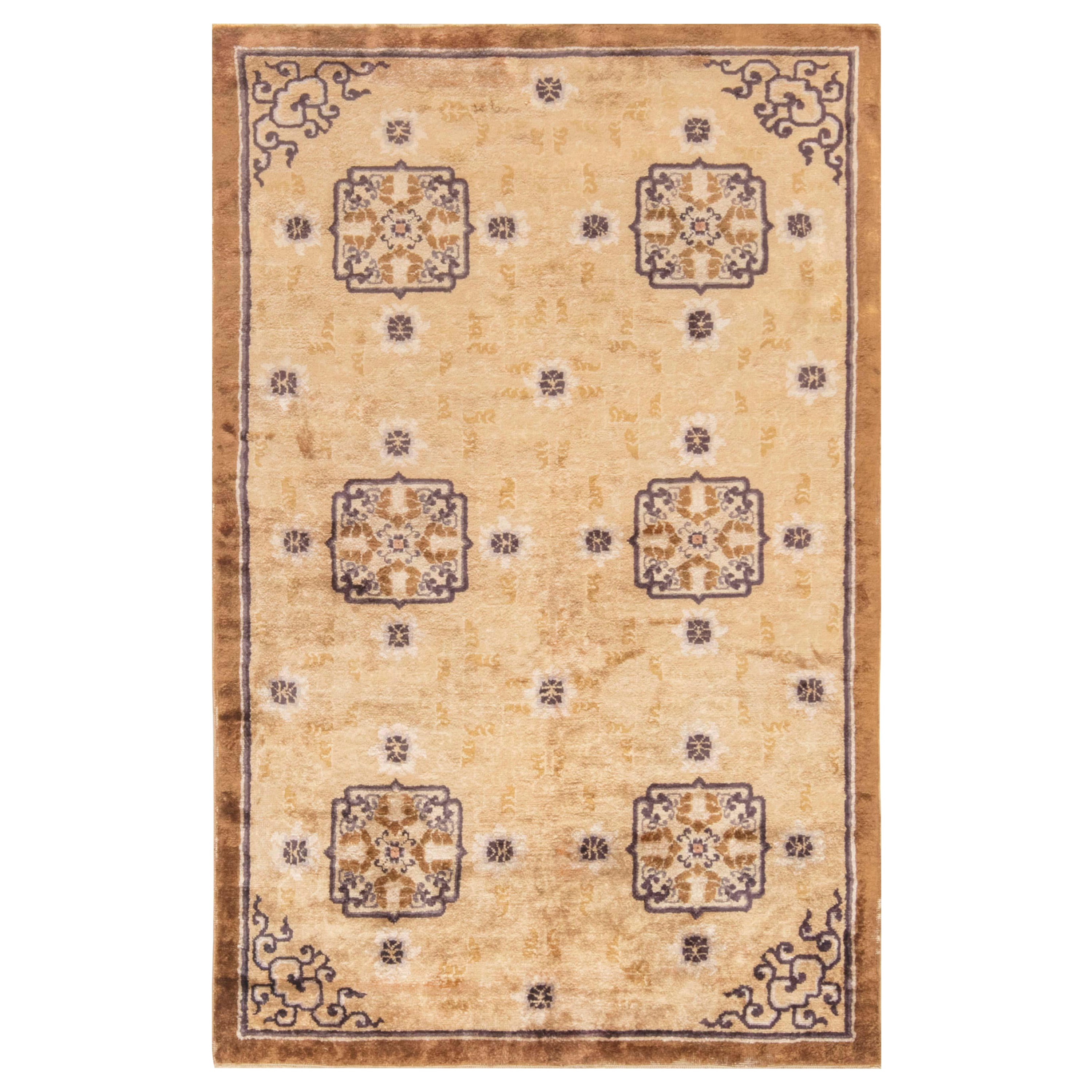 Authentic 1900s Chinese Geometric Handmade Rug For Sale
