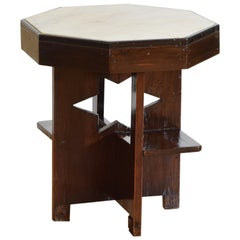 Vintage French Late Art Deco Shaped Hardwood & Marble Top Side Table, ca. 1940