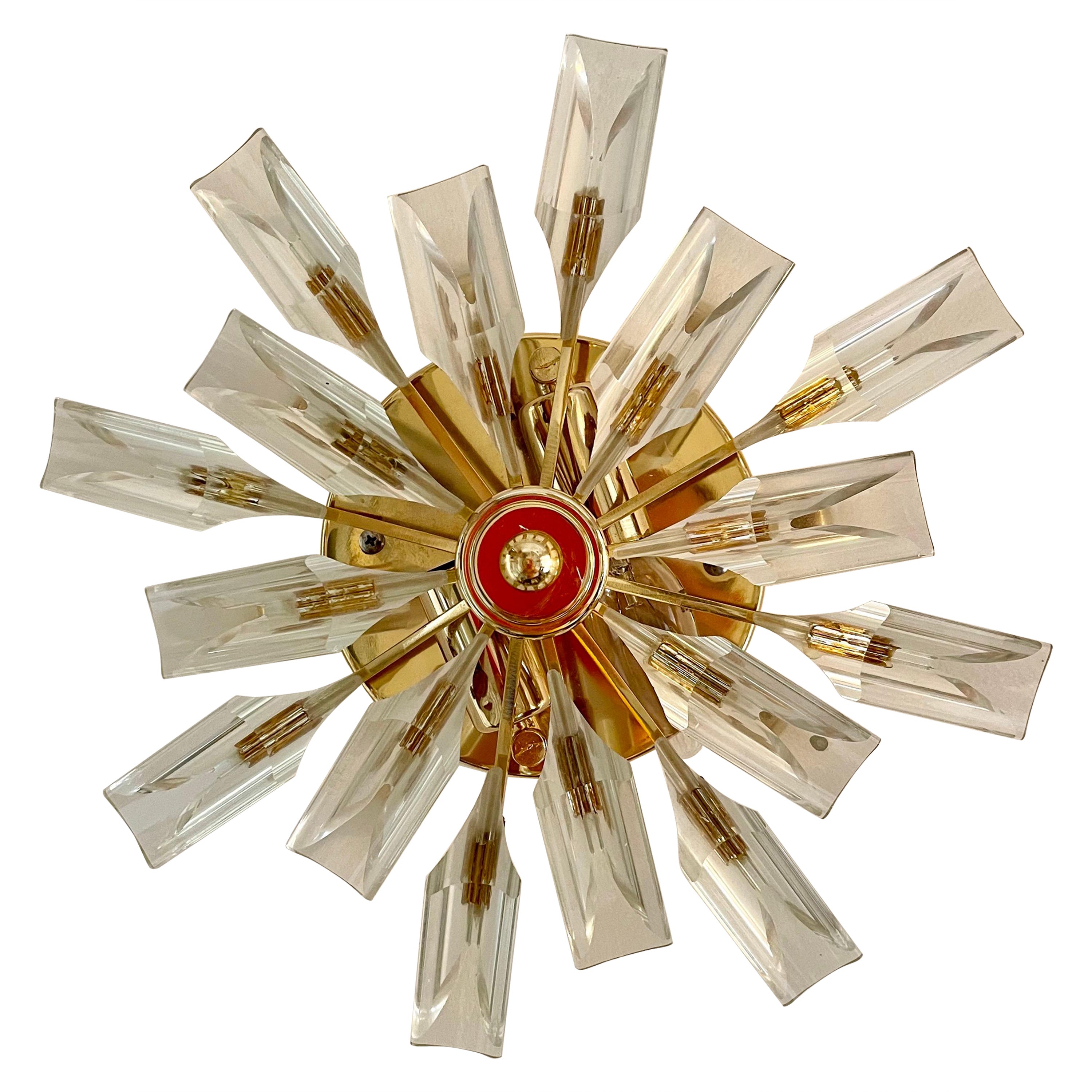 Oscar Torlasco Attr Wall Lighting Glass with Gilt Gold Structure, Italy, 1980 For Sale