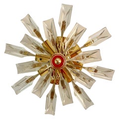 Venini Wall Lighting Glass with Gilt Gold Structure, Italy, 1980