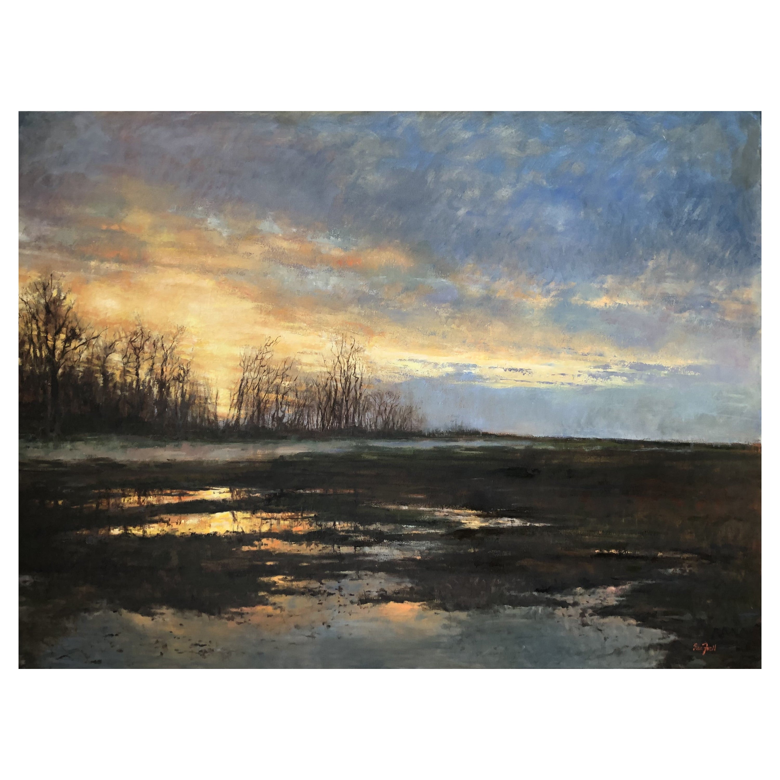 Framed Oil on Canvas Panel "Golden Twilight" by Sue Foell For Sale
