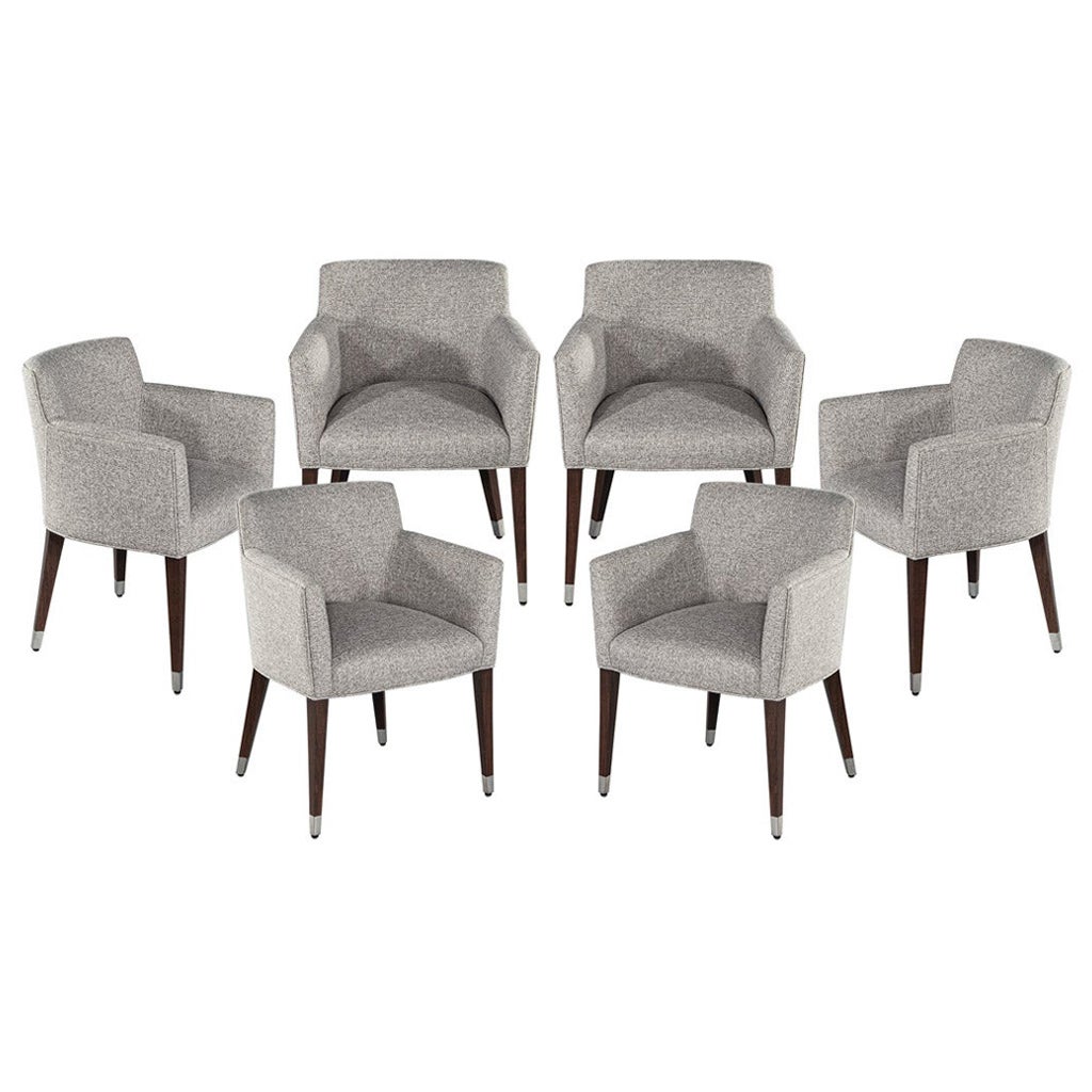 Set of 6 Modern Dining Chairs in Textured Linen Fabric