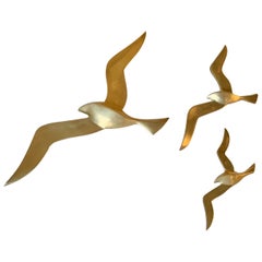 Mid Century Modern Brass Seagulls Wall Sculptures - Set of 3