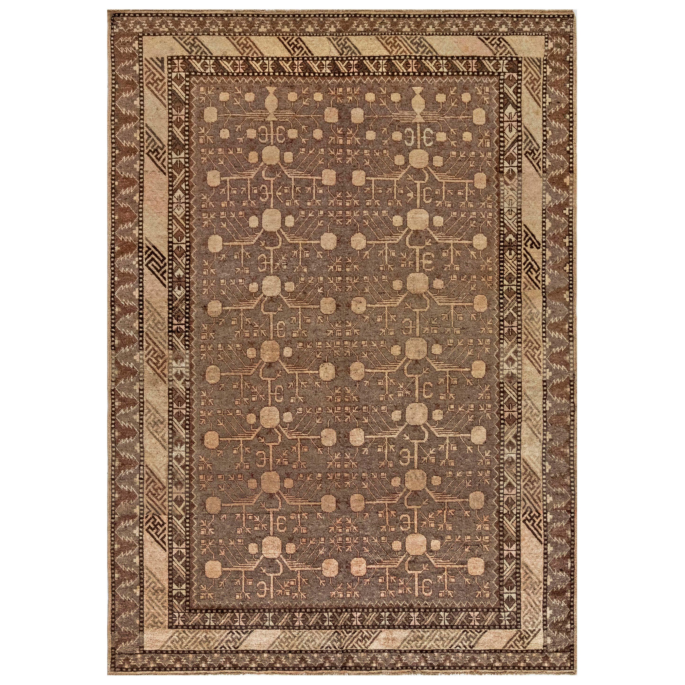 Midcentury Samarkand Handmade Wool Rug For Sale