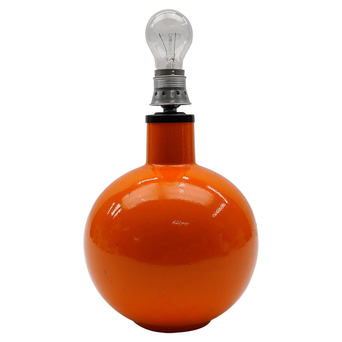 Rarissima base per lampada da tavolo in ceramica a sfera arancione, Italia anni '60