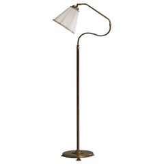 Créateur suédois, lampadaire, laiton, tissu, Suède, années 1940