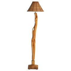 Swedish Designer, Floor Lamp, Pine, Driftwood, Rattan, Sweden, 1970s