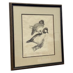 Œuvre d'art vintage signée représentant une paire de canards Mallard.