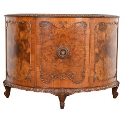 Romweber French Provincial Louis XV Burl Wood Demilune Bar Cabinet, Circa 1920s