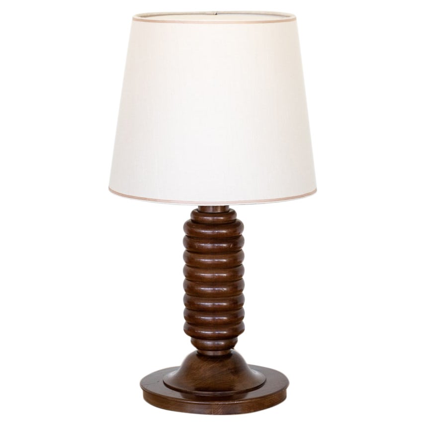 Large French Ribbed Wood Table Lamp For Sale