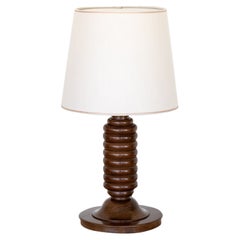 Large French Ribbed Wood Table Lamp