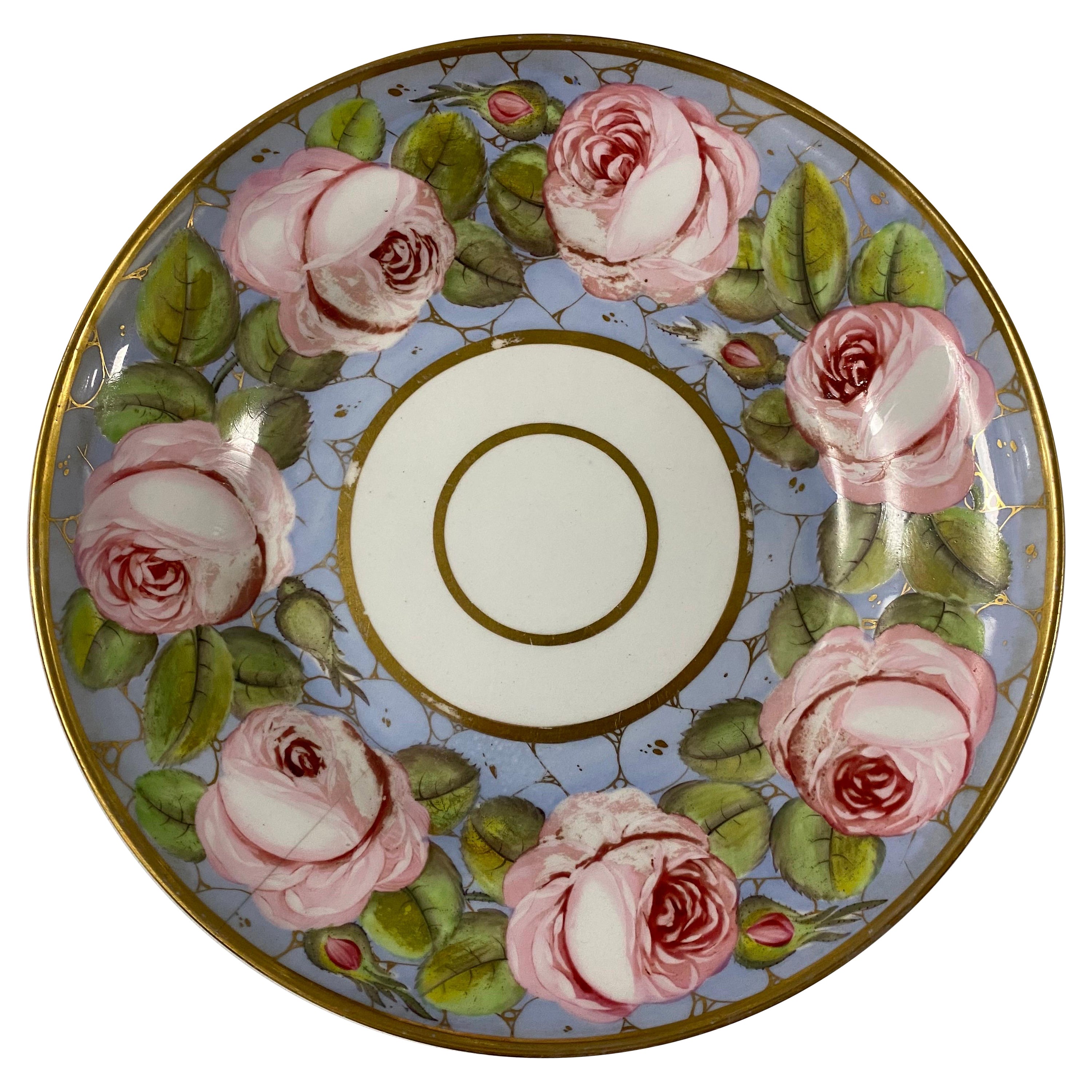 Spode Hand-painted Rose Plate, English, 19th Century For Sale