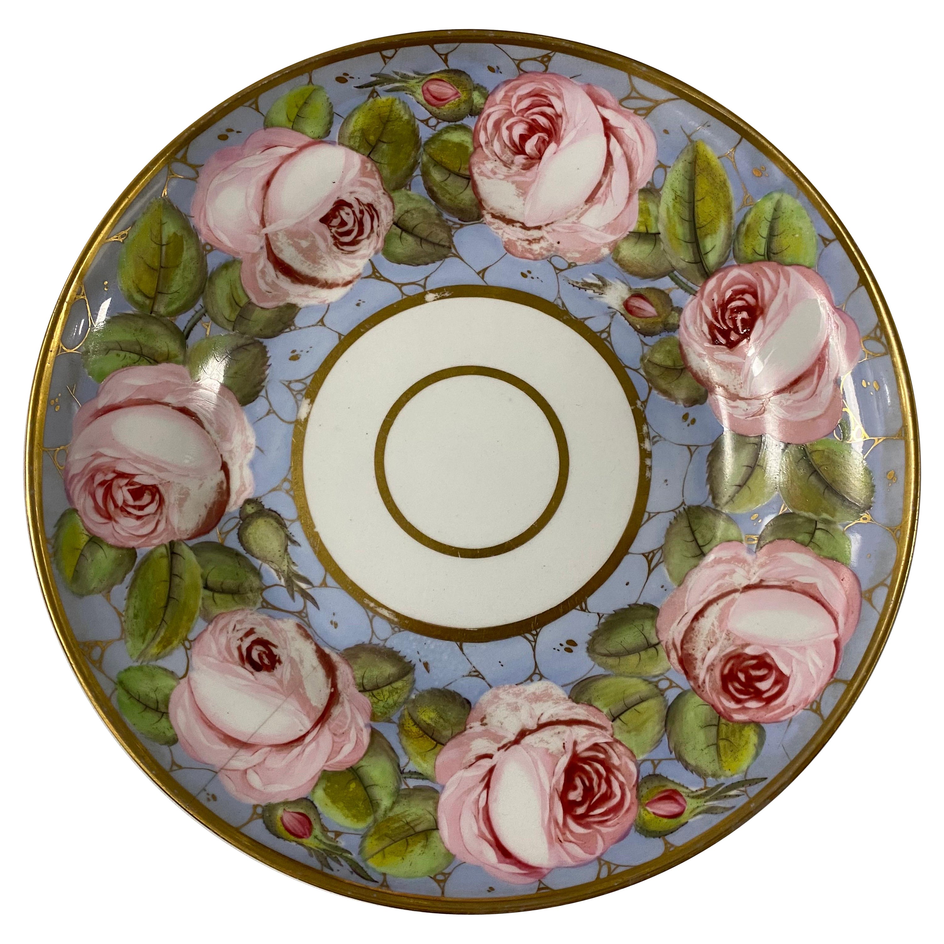 Plato Rosa Spode Pintado a Mano, Inglés, Siglo XIX