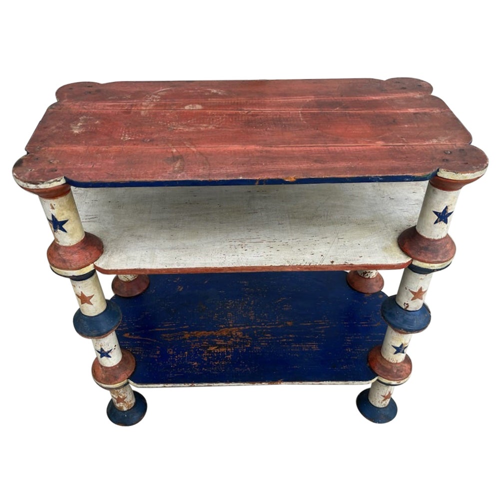 19thc Original Painted Red-White & Blue Spool Shelf For Sale