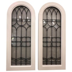 Beautiful Pair of Antique Leaded Glass Windows Wall Decor