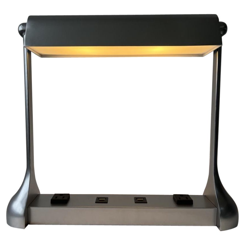 Table Lamp  Reading Light Satin Chrome Metal Library Lamp For Sale