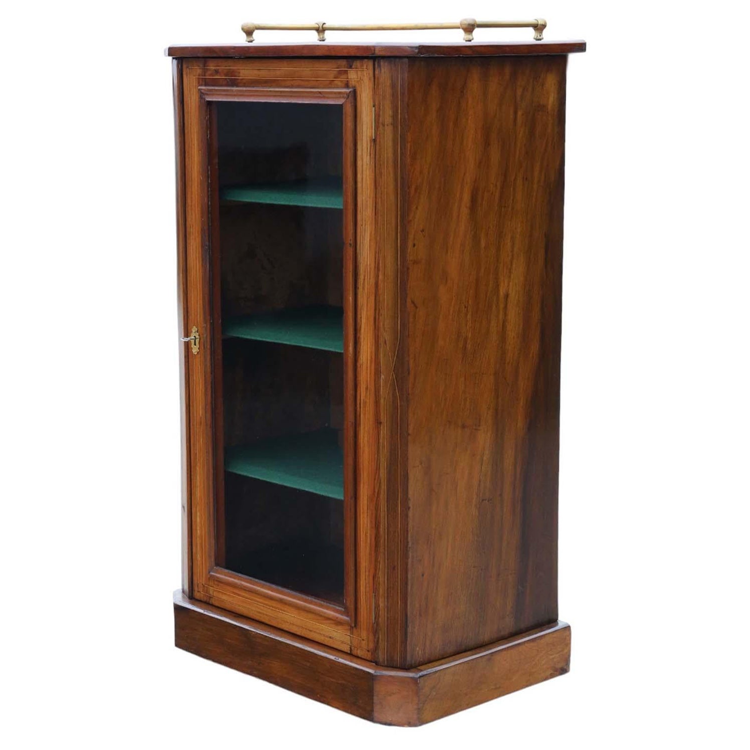 Antique C1880 quality inlaid walnut music pier display cabinet For Sale