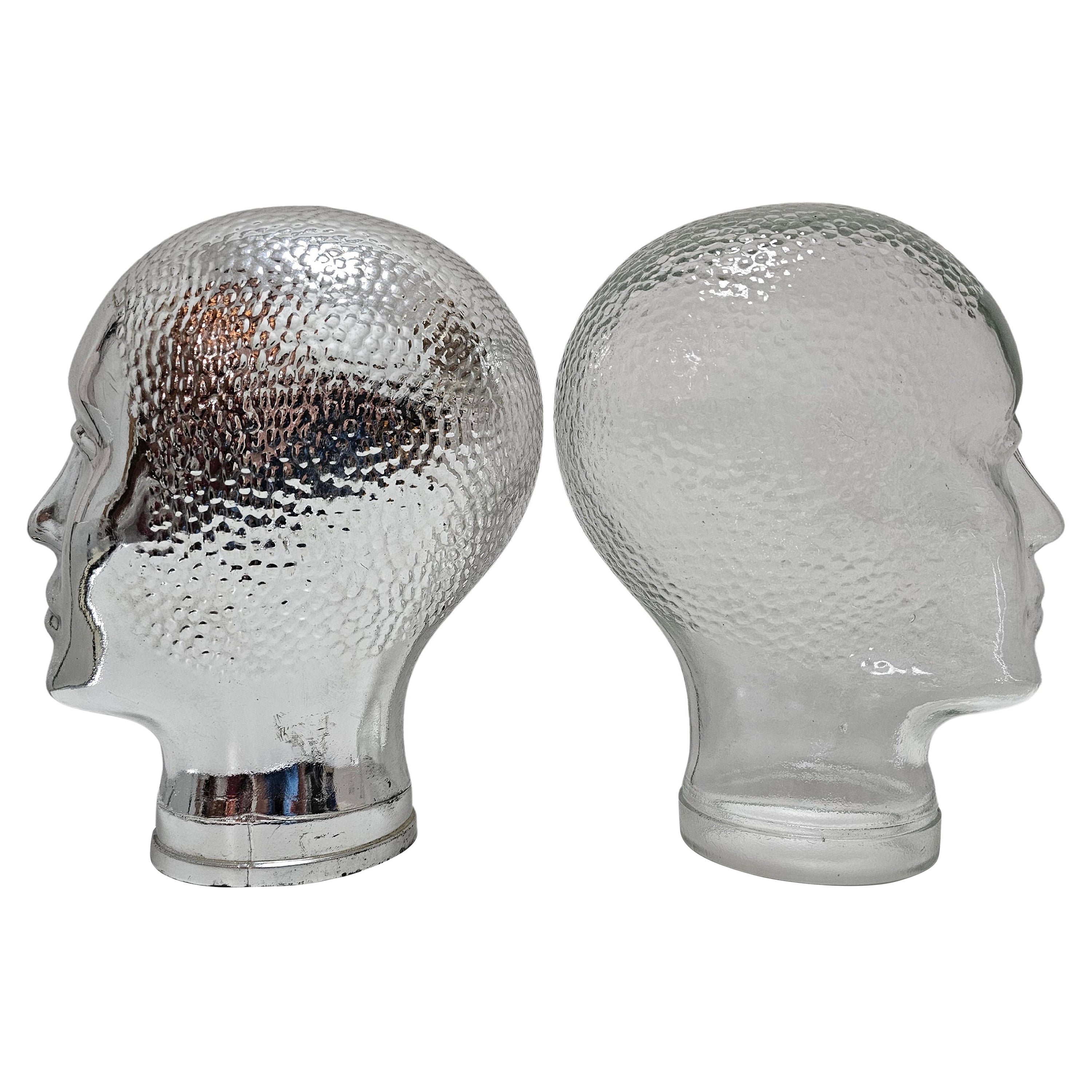 Pair of Mid Century Modern Mannequin Glass Heads, Italy 1960s For Sale