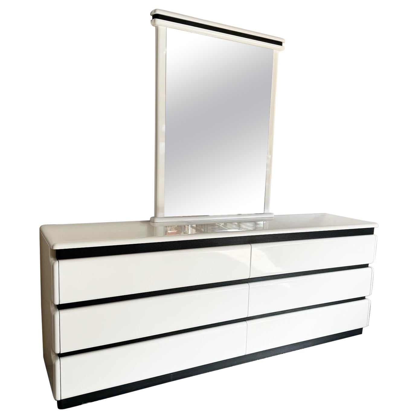 Postmodern Storm Trooper White Lacquered and Black Dresser With Mirror