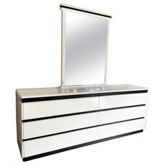 Vintage Postmodern Storm Trooper White Lacquered and Black Dresser With Mirror