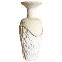 Postmodern Faux Tessellated Stone Plaster Floor Vase With Sculpted Rope
