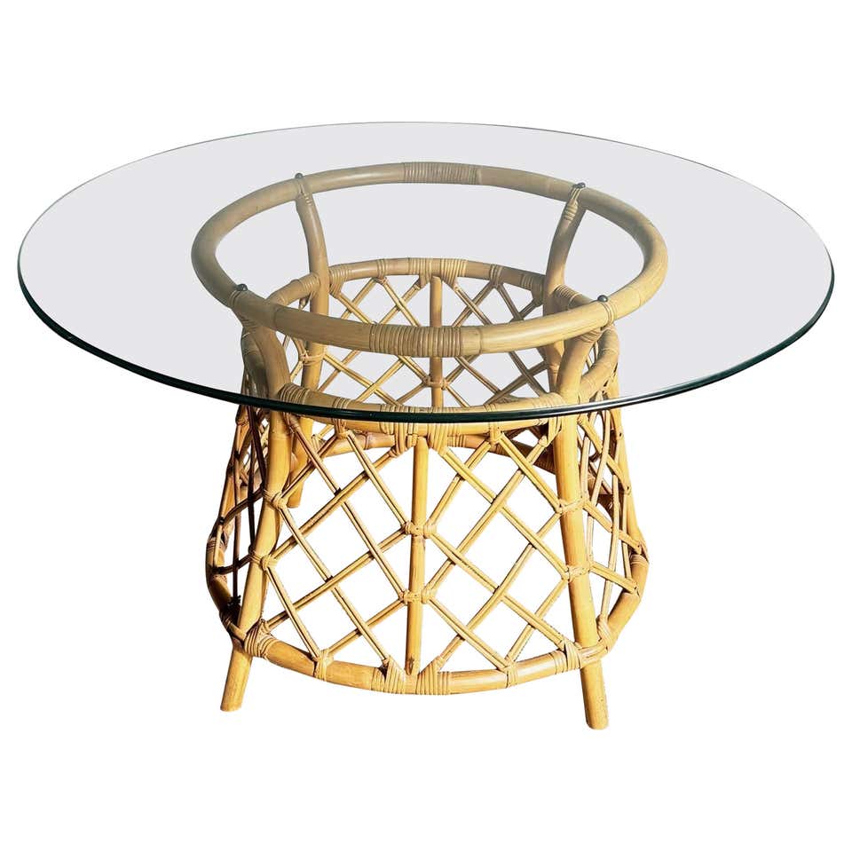 Circular Plastic Rattan Table Bohemian Bamboo Rattan Circular Dining Table For Sale at 1stDibs