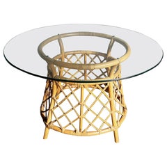 Boho Chic Bamboo Rattan Circular Glass Top Dining Table by Ficks Reed