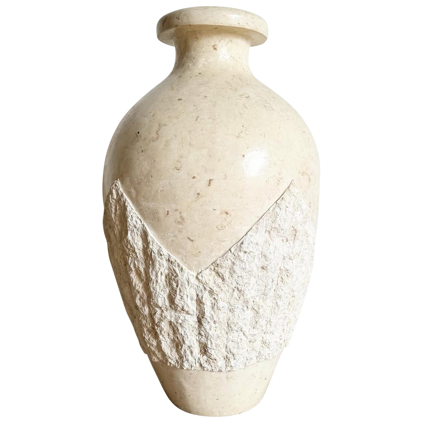 Postmodern Polished and Raw Tessellated Stone Floor Vase For Sale