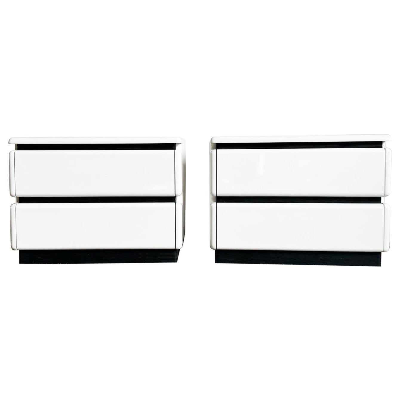 Postmodern Storm Trooper White Lacquered and Black Nightstands by Reuben's