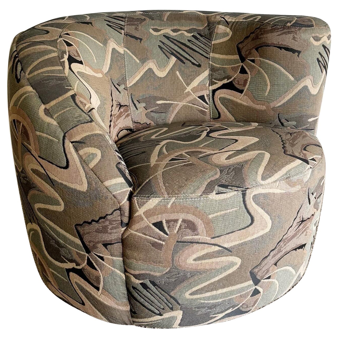 Postmodern Nautilus "Camo" Swivel Barrel Chair For Sale
