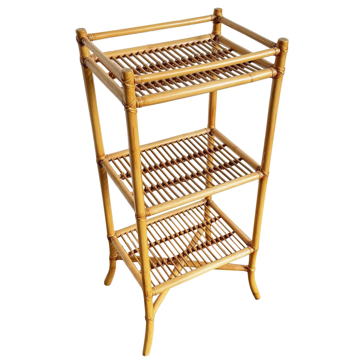 Boho Chic Bamboo Rattan Shelf/Etagere/Stand For Sale