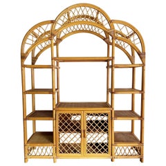 Boho Chic Arched Bamboo Rattan and Wicker Etagere
