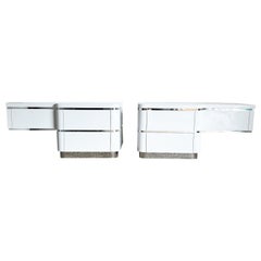 Used Postmodern Oversized White Lacquer Laminate and Chrome Nightstands/Dressers