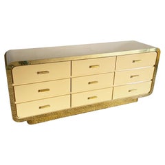 Postmodern Flesh Lacquer Laminate Waterfall Dresser With Gold Accents
