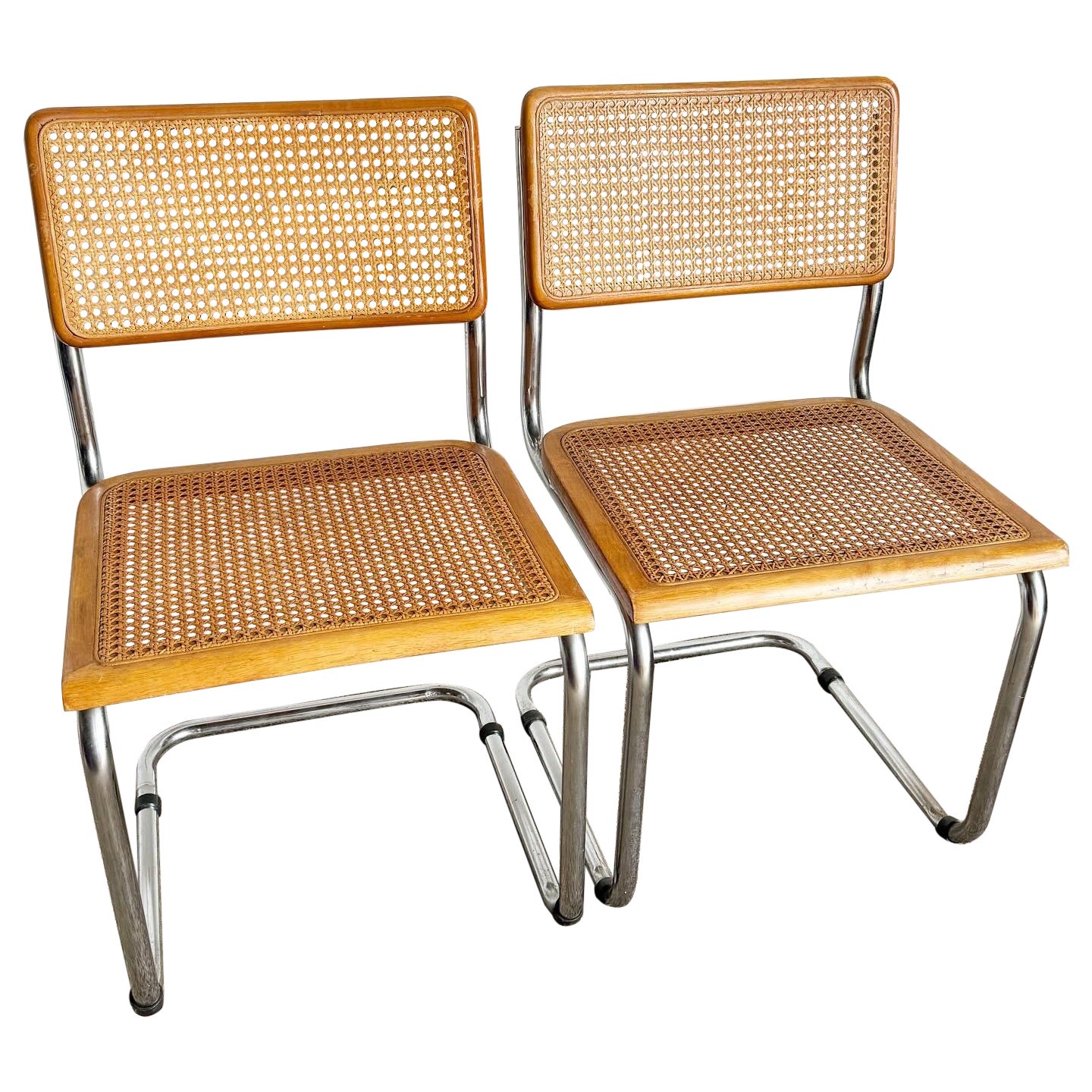 Mid Century Modern Chrome and Cane Marvel Breyer Style Cantilever Chairs For Sale