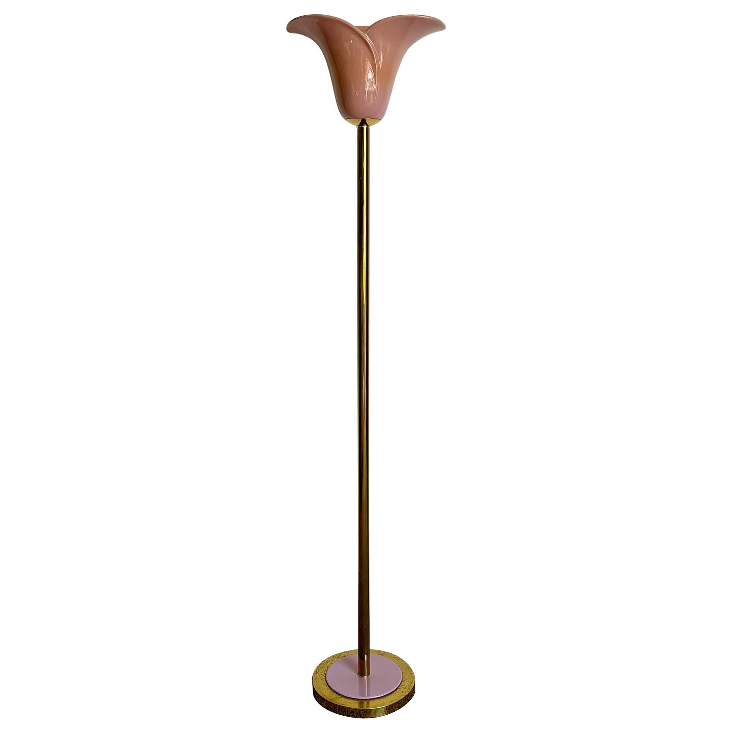 Art Deco Gold and Ceramic Lavender Tulip Floor Lamp For Sale