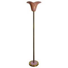 Vintage Art Deco Gold and Ceramic Lavender Tulip Floor Lamp