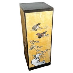 Chinese Black and Gold Hand Painted and Carved Pedestal