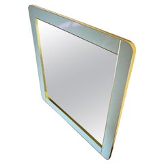 Postmodern Italian Baby Blue Lacquered Mirror With Gold Accent