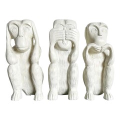 Mid Century Hand Carved and Painted Wooden Monkeys - Hear, Say, Speak No Evil