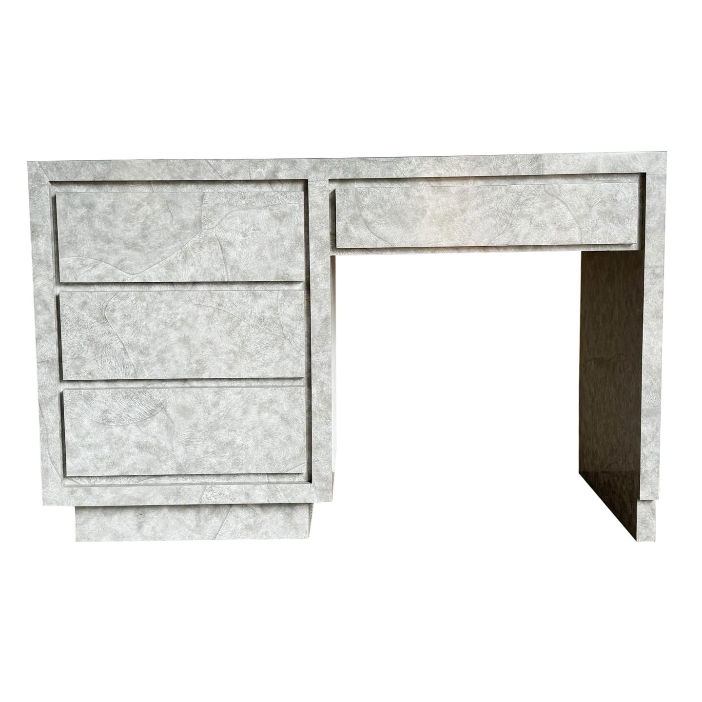 Bureau postmoderne gris en stratifié de fausse pierre - 4 tiroirs