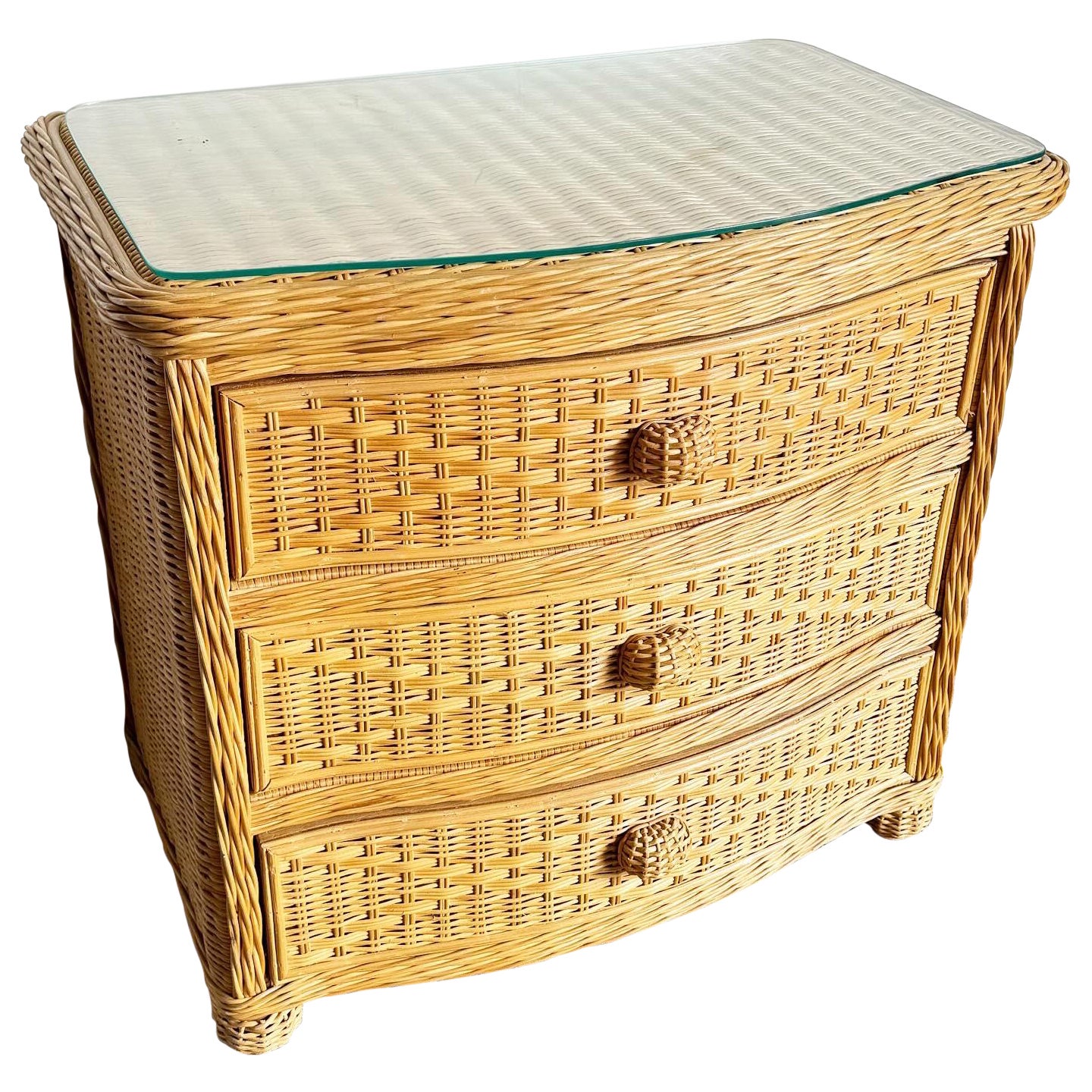 Boho Chic Wicker Glass Top Chest of Drawers