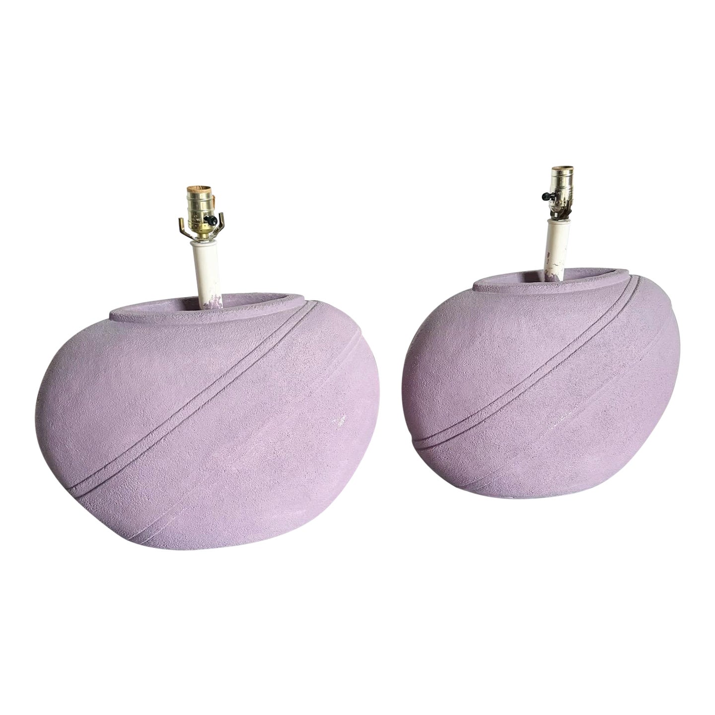 Postmodern Lavender Purple Vase Table Lamps - a Pair For Sale
