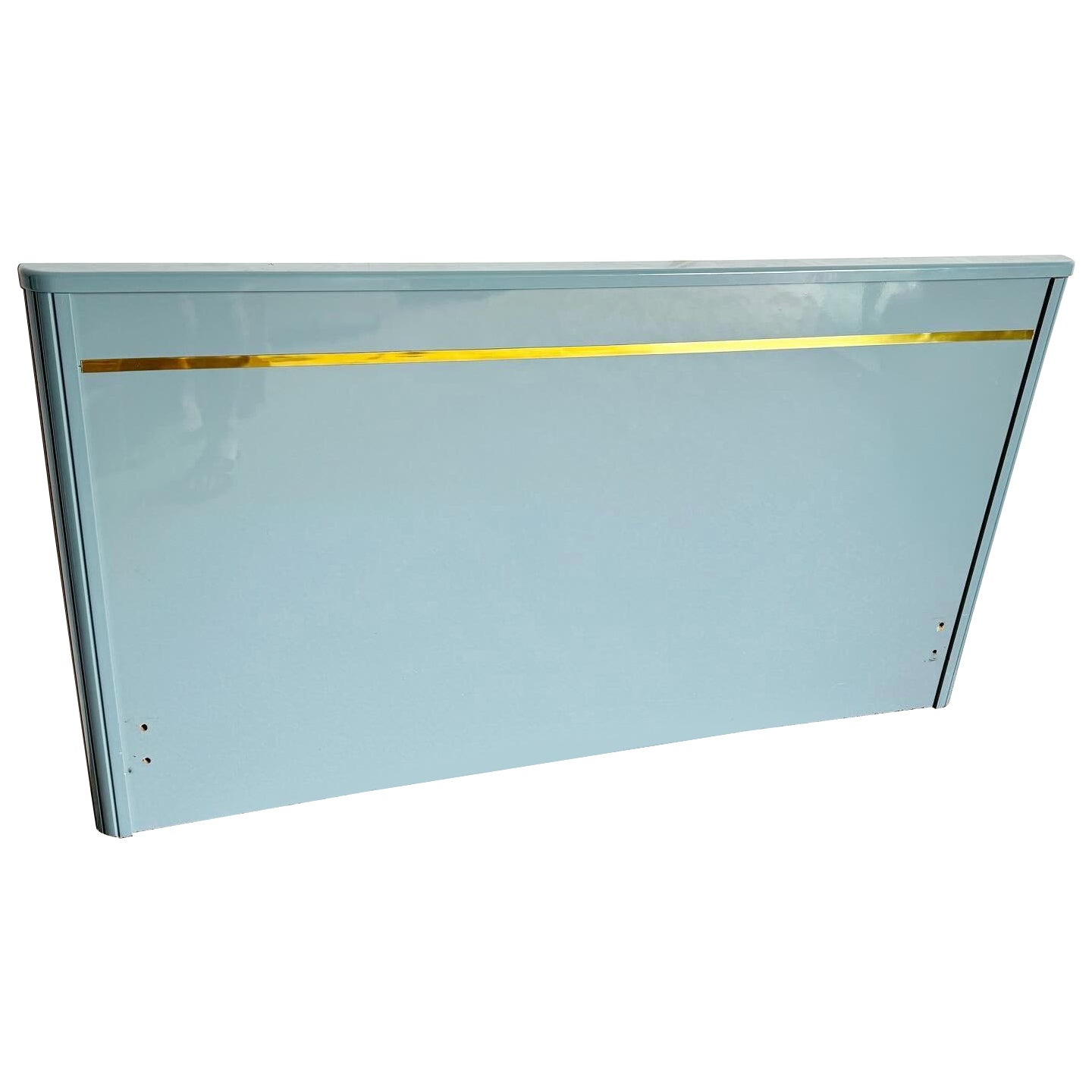 Postmodern Italian Baby Blue Lacquered Queen Headboard With Gold Accent For Sale
