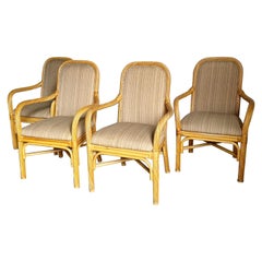 Vintage Boho Chic Twisted Pencil Reed Rattan Arm Dining Chairs - Set of 4