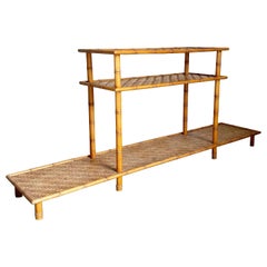 Boho Chic Faux Bambus und Herringbone Wicker Konsolentisch Etagere