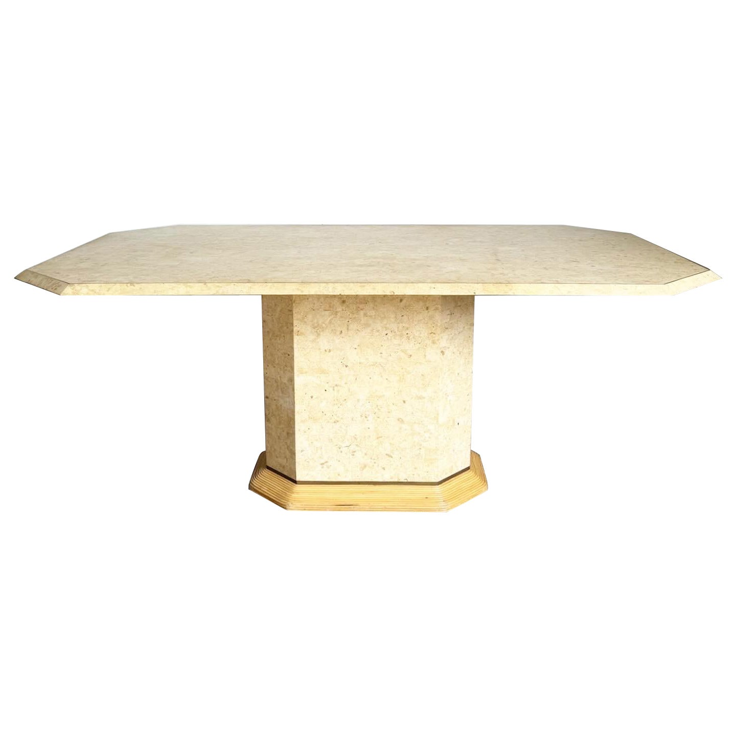 Postmodern Boho Tessellated Stone and Pencil Reed Dining Table For Sale