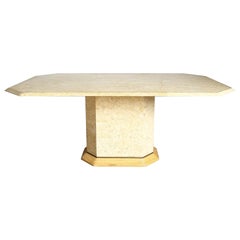 Postmodern Boho Tessellated Stone and Pencil Reed Dining Table