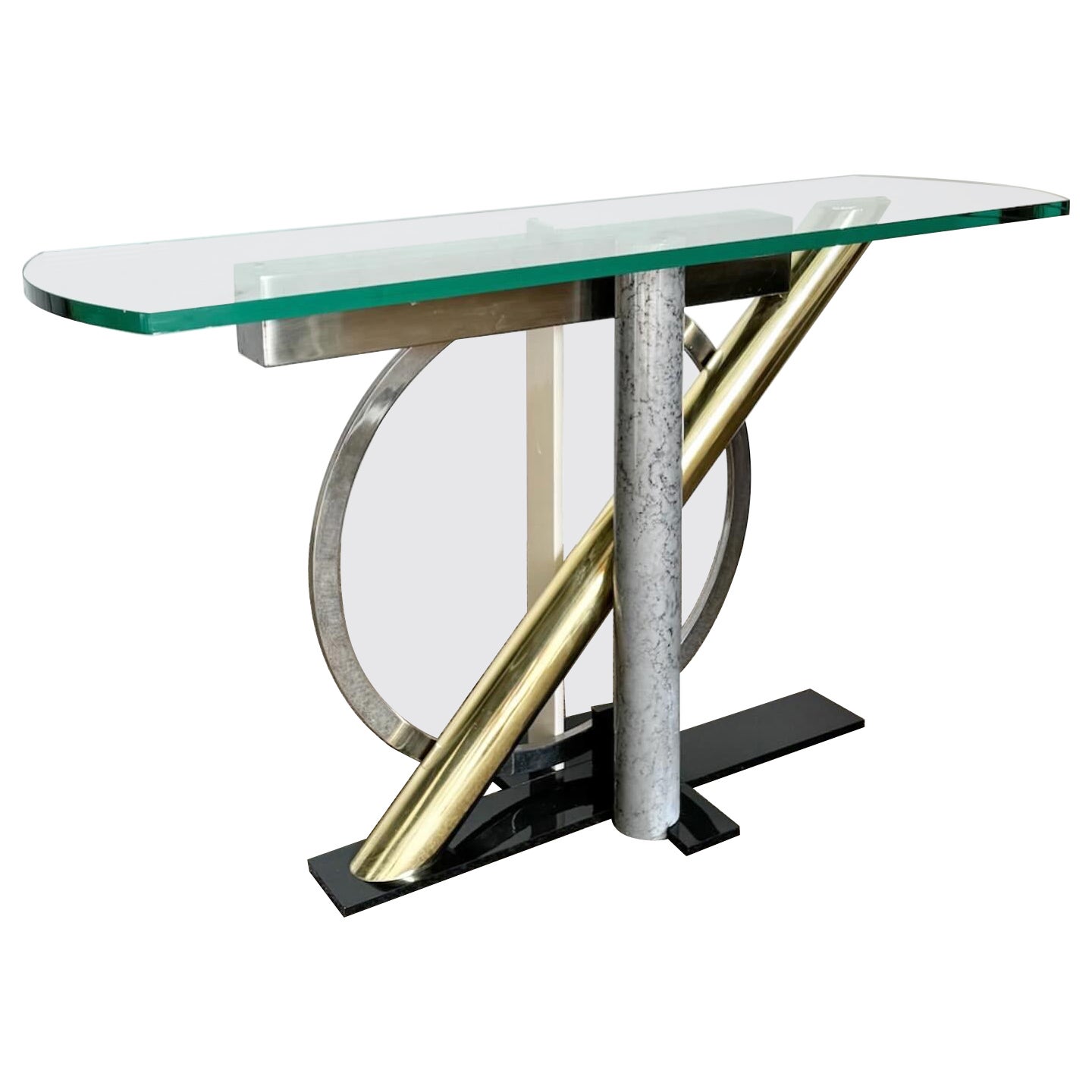 Italian Geometric Glass Top Console Table by Kaizo Oto