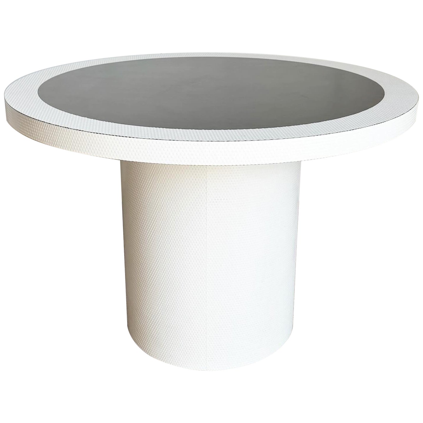 Memphis Modern Circular Black and Textured White Laminate Dining Table For Sale